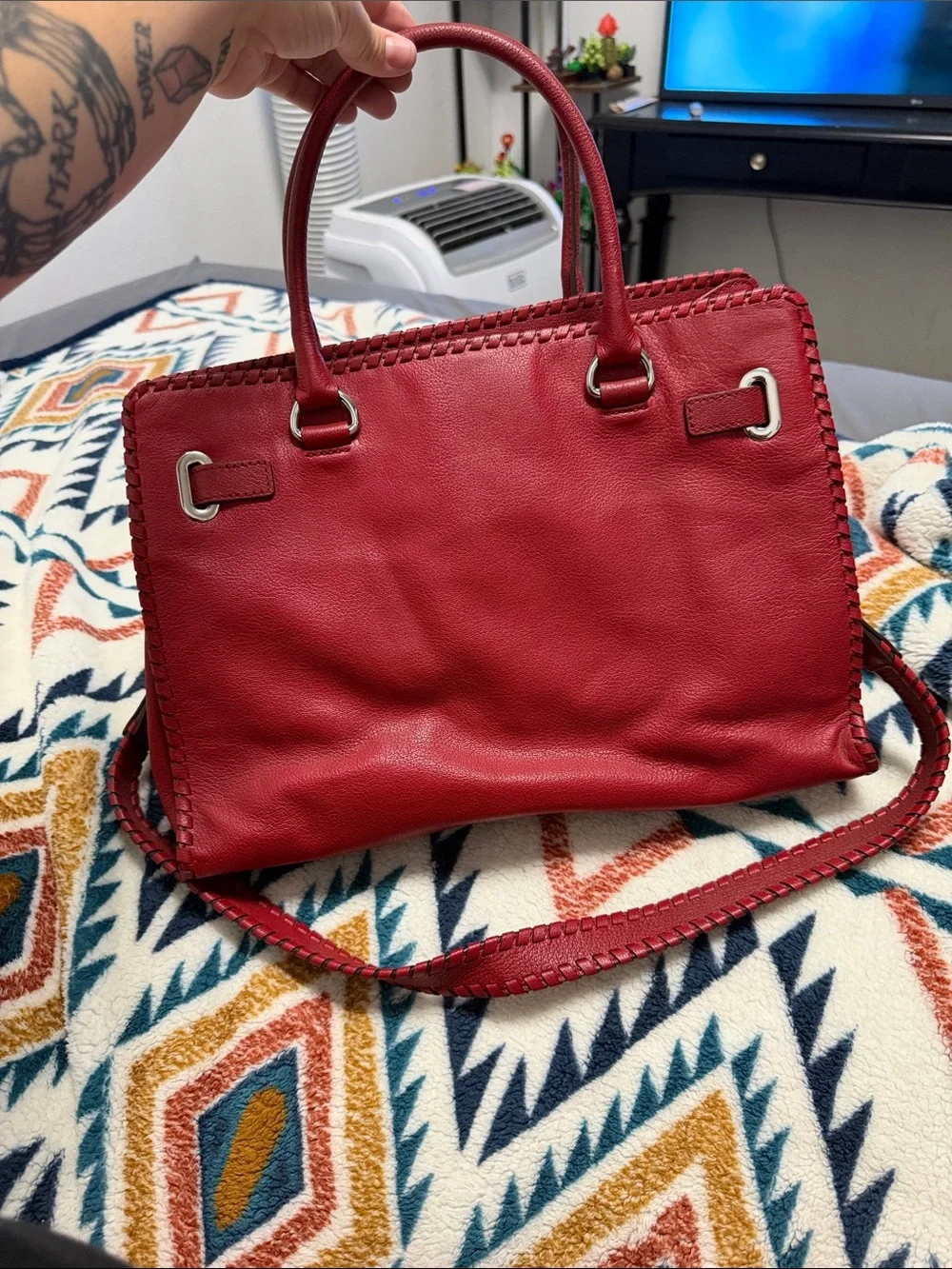 Michael Kors Red Leather Satchel with Removable Strap